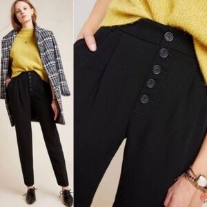 New Anthropologie Sasha Button-Fly Tapered Trouser Pant Black NWT Size 10 Anthro